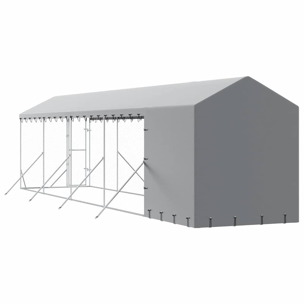 Cuccia Cani da Esterno Tetto Argento 2x10x2,5 m Acciaio Zincato