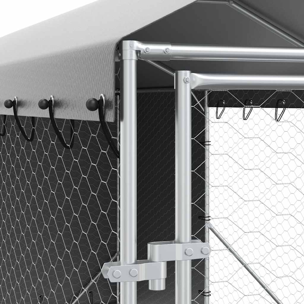 Cuccia Cani da Esterno Tetto Argento 2x10x2,5 m Acciaio Zincato