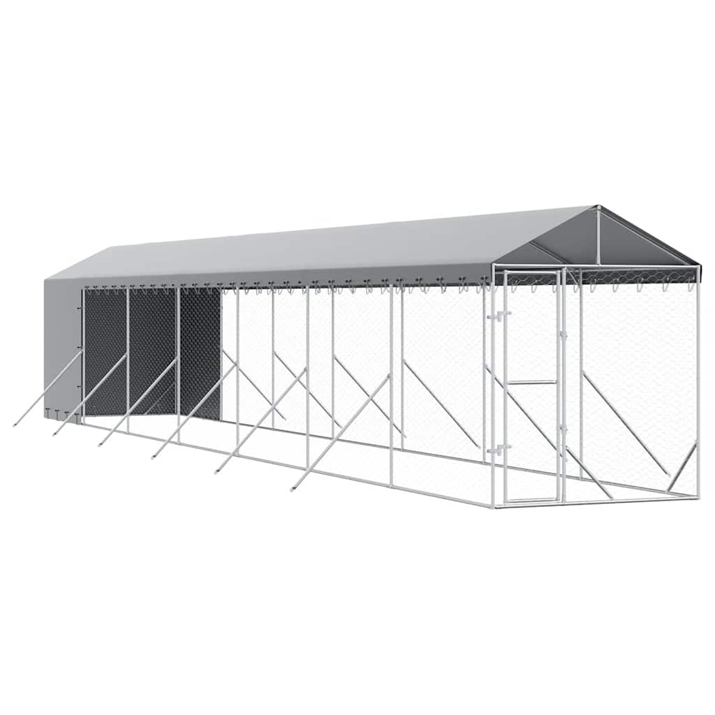 Cuccia Cani da Esterno Tetto Argento 2x14x2,5 m Acciaio Zincato