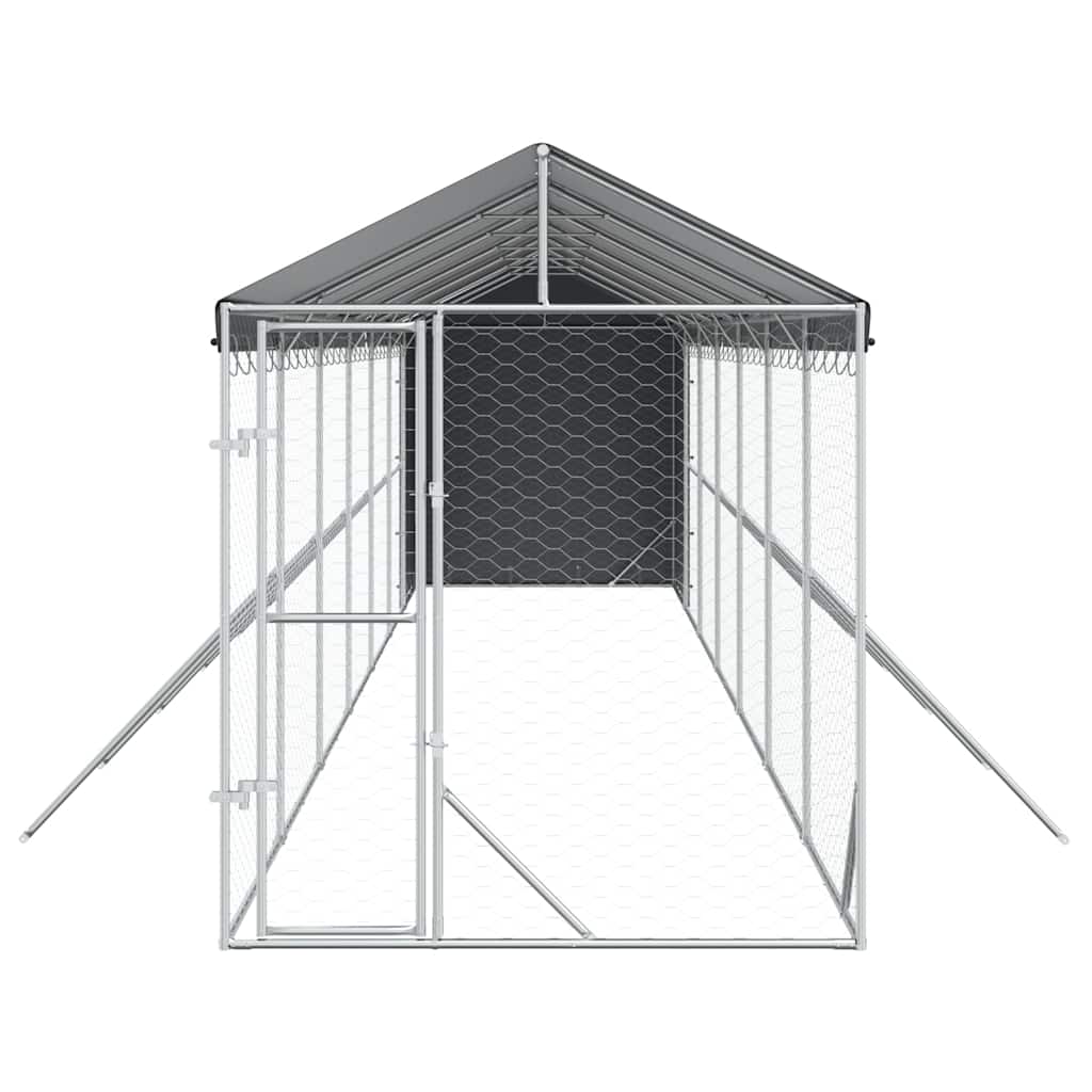 Cuccia Cani da Esterno Tetto Argento 2x14x2,5 m Acciaio Zincato