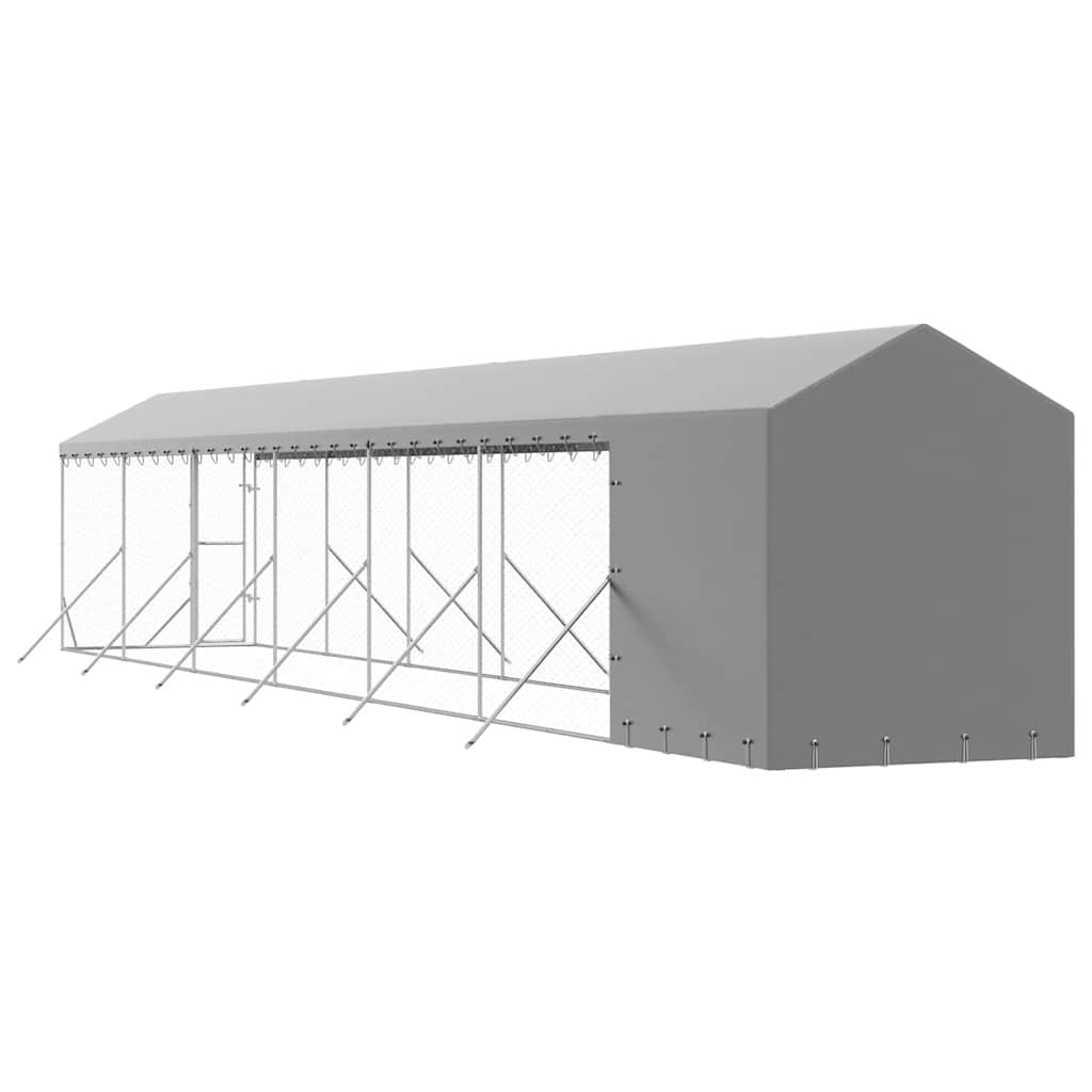 Cuccia Cani da Esterno Tetto Argento 2x14x2,5 m Acciaio Zincato