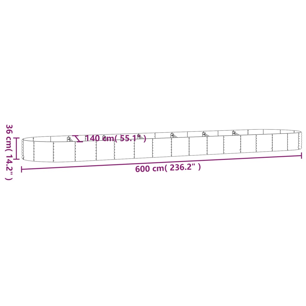 Letto Giardino Acciaio Zincato 600x140x36 cm Argento