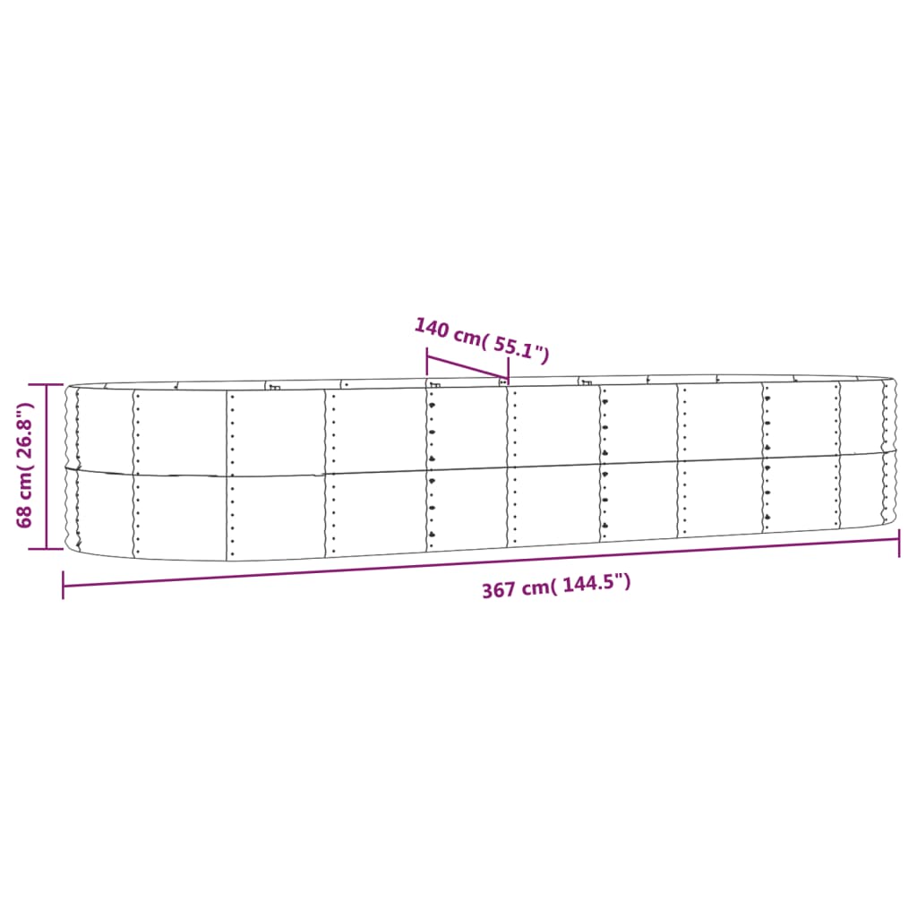 Letto Giardino Acciaio Zincato 367x140x68 cm Marrone