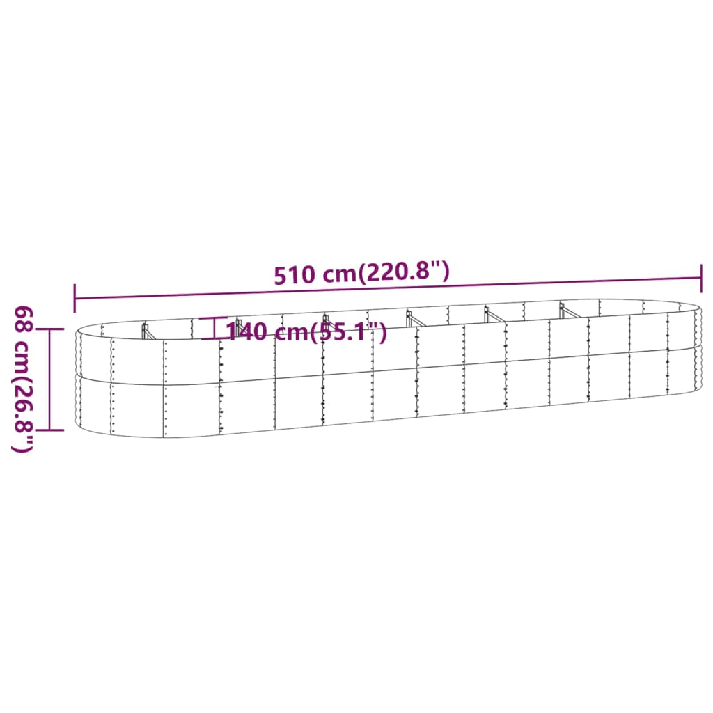 Letto Giardino Acciaio Verniciato Polvere 510x140x68 cm Argento