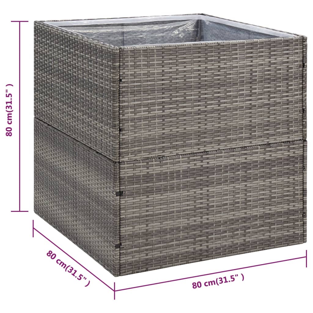 Fioriera da Giardino Grigia 80x80x80 cm in Polyrattan