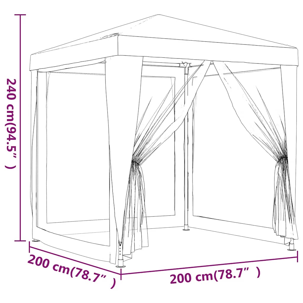 Tenda per Feste con 4 Pareti Laterali in Rete Blu 2x2 m HDPE