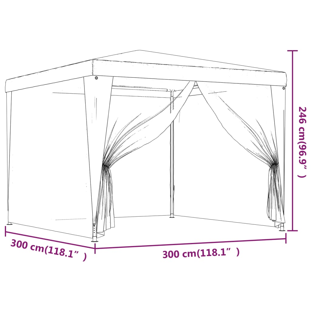 Tenda per Feste con Pareti Laterali in Rete Rossa 3x3 m HDPE