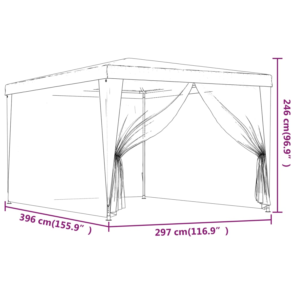 Tenda per Feste con 4 Pareti Laterali in Rete Blu 3x4 m HDPE