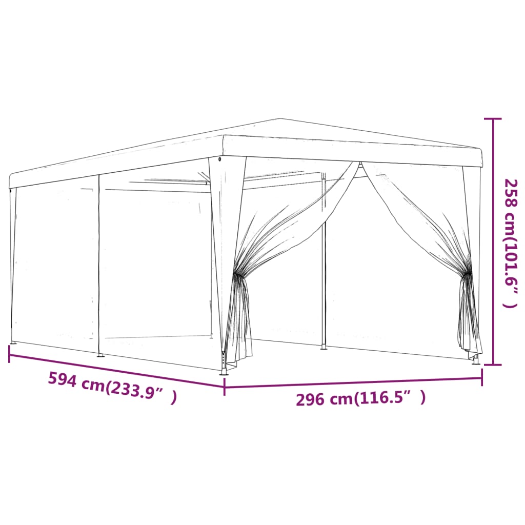 Tenda per Feste con 6 Pareti Laterali in Rete Verde 3x6 m HDPE