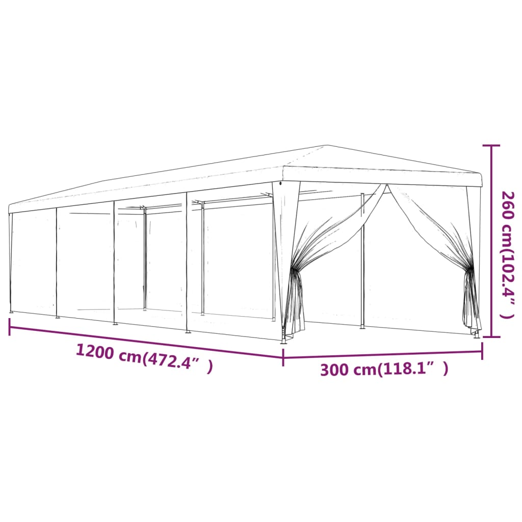 Tenda per Feste con 10 Pareti in Rete Antracite 3x12 m in HDPE