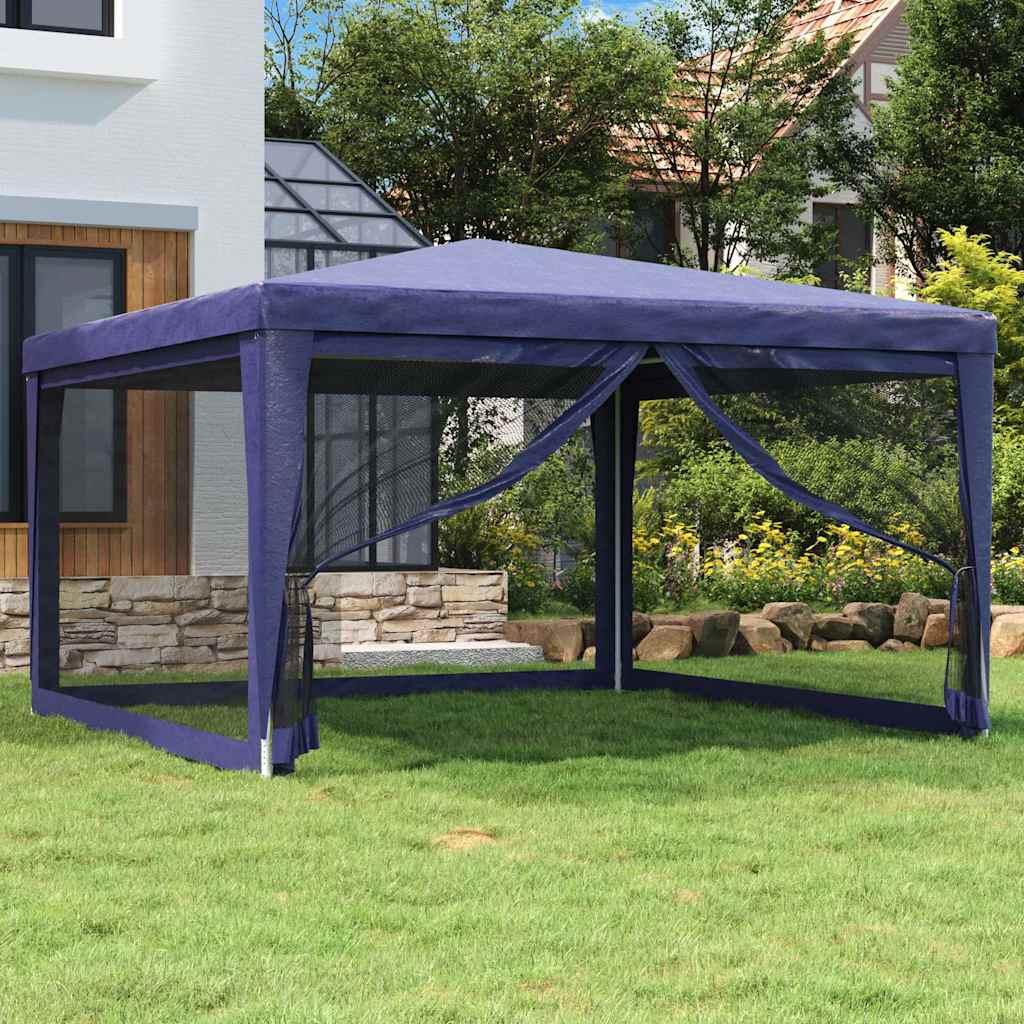 Tenda per Feste con 4 Pareti Laterali in Rete Blu 4x4 m HDPE