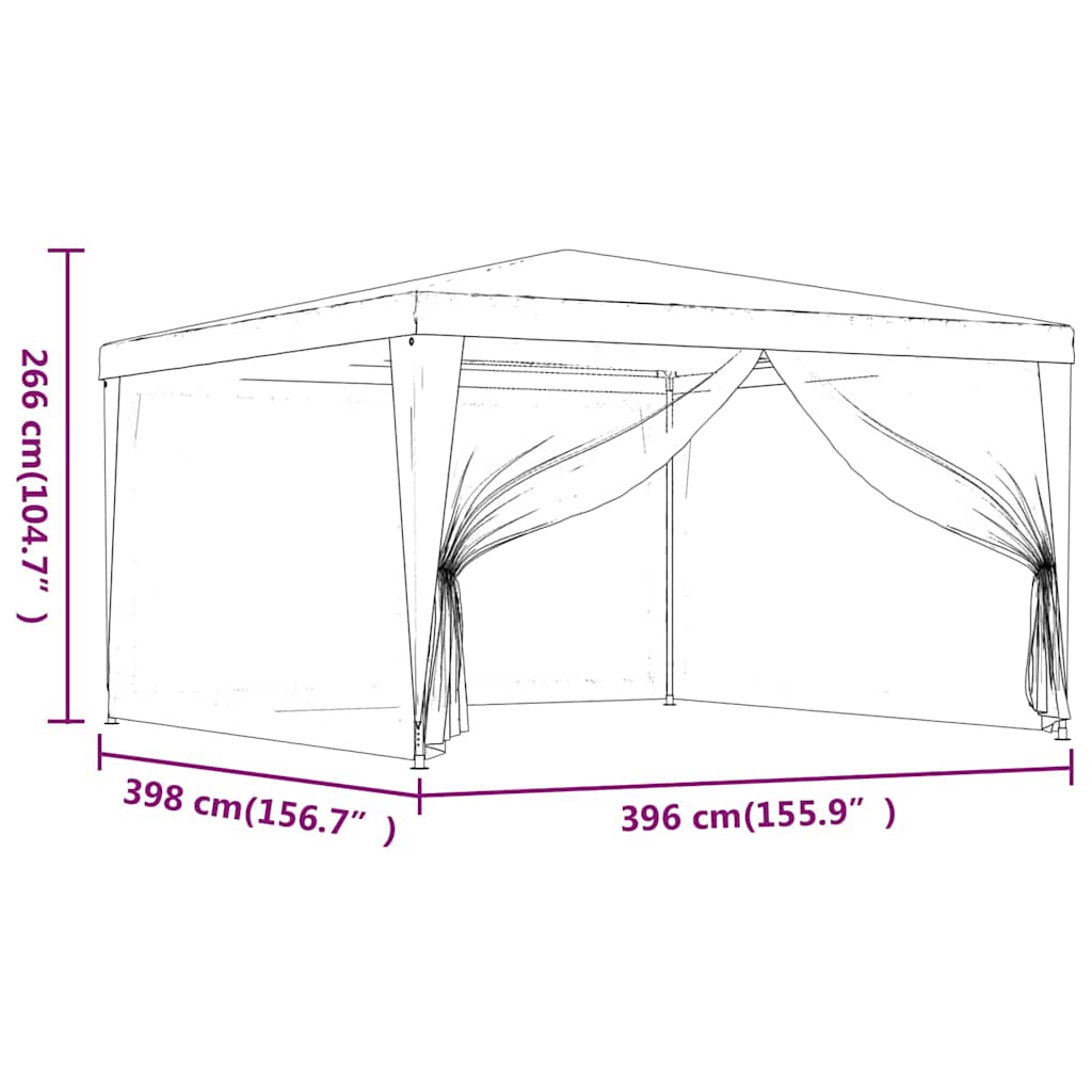 Tenda per Feste con 4 Pareti Laterali in Rete Blu 4x4 m HDPE