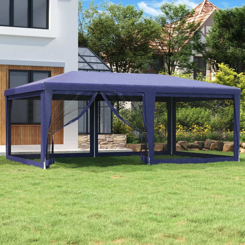 Tenda per Feste con 6 Pareti Laterali in Rete Blu 6x4 m HDPE
