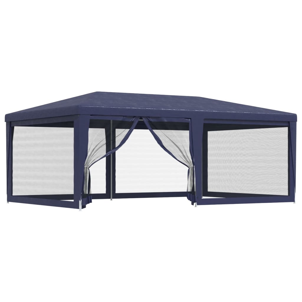 Tenda per Feste con 6 Pareti Laterali in Rete Blu 6x4 m HDPE