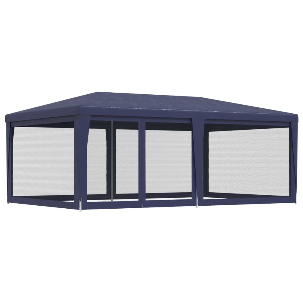 Tenda per Feste con 6 Pareti Laterali in Rete Blu 6x4 m HDPE