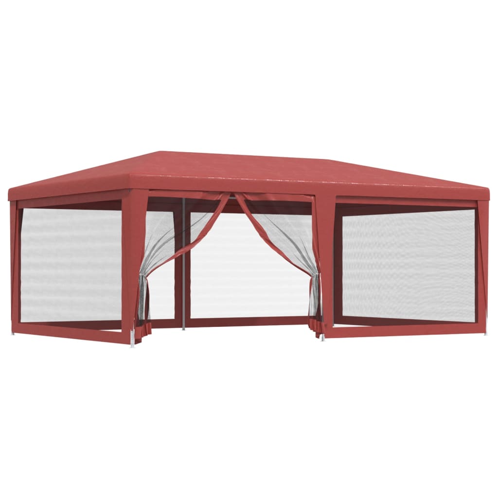 Tenda per Feste con 6 Pareti Laterali in Rete Rossa 6x4 m HDPE
