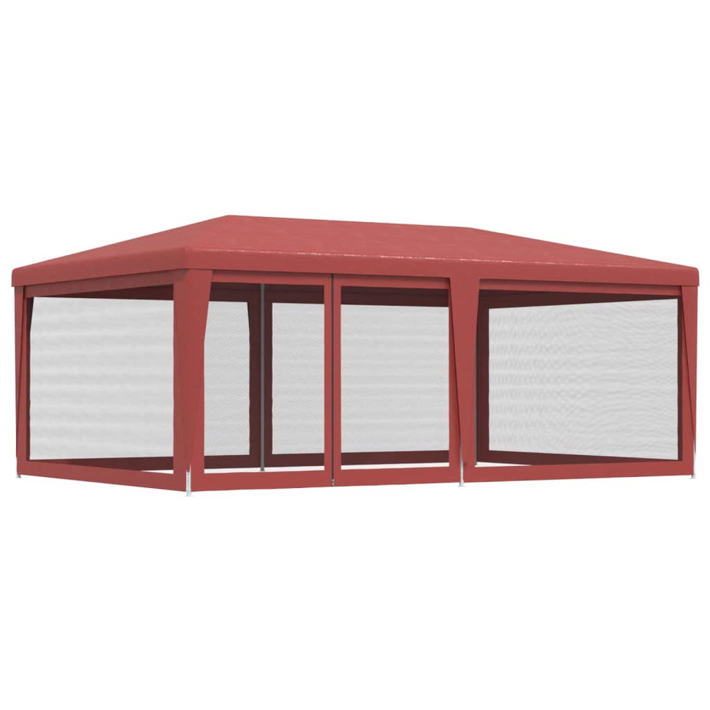 Tenda per Feste con 6 Pareti Laterali in Rete Rossa 6x4 m HDPE