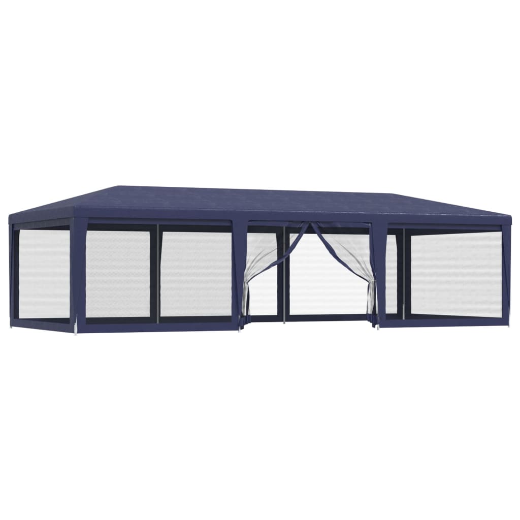 Tenda per Feste con 8 Pareti Laterali in Rete Blu 9x4 m HDPE
