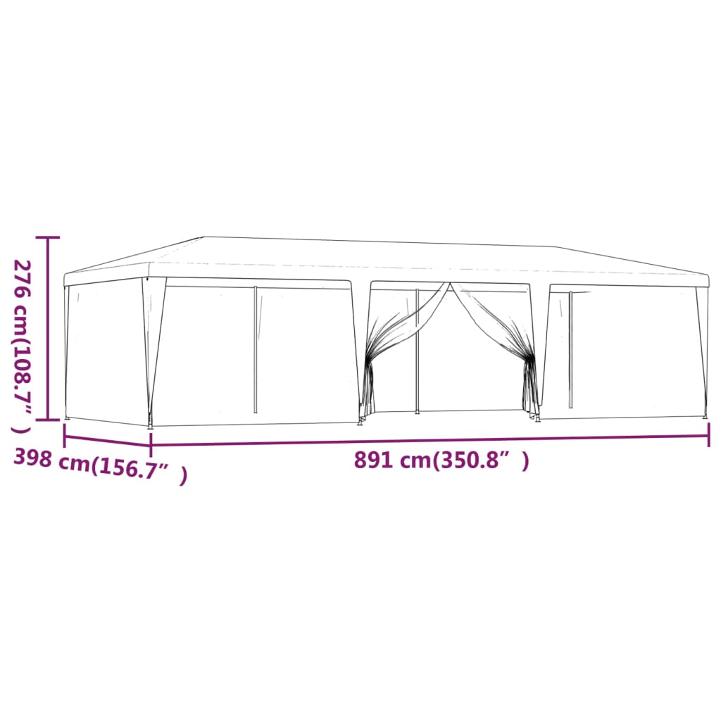 Tenda per Feste con 8 Pareti Laterali in Rete Blu 9x4 m HDPE