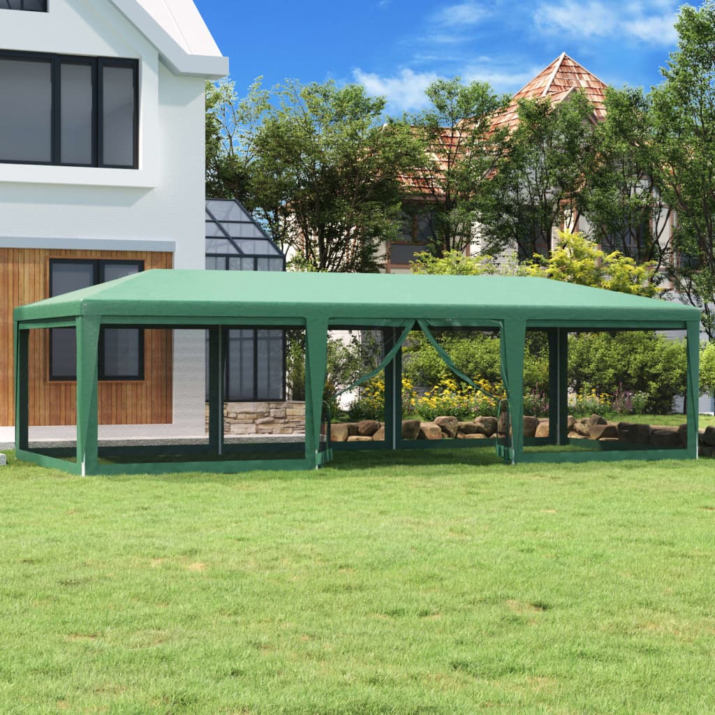 Tenda per Feste con 8 Pareti Laterali in Rete Verde 9x4 m HDPE