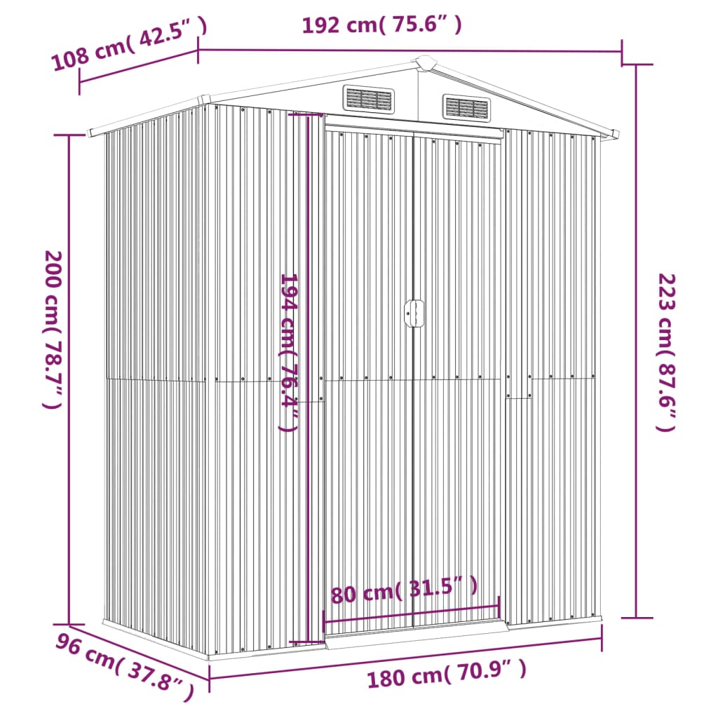 Capanno Giardino Marrone Chiaro 192x108x223 cm Acciaio Zincato