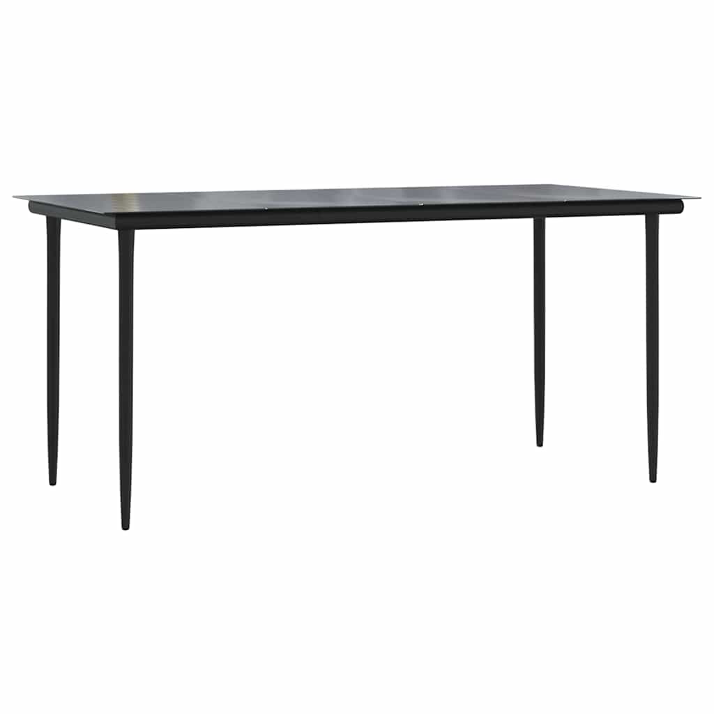 Tavolo Pranzo Giardino Nero 160x80x74 Acciaio e Vetro Temperato