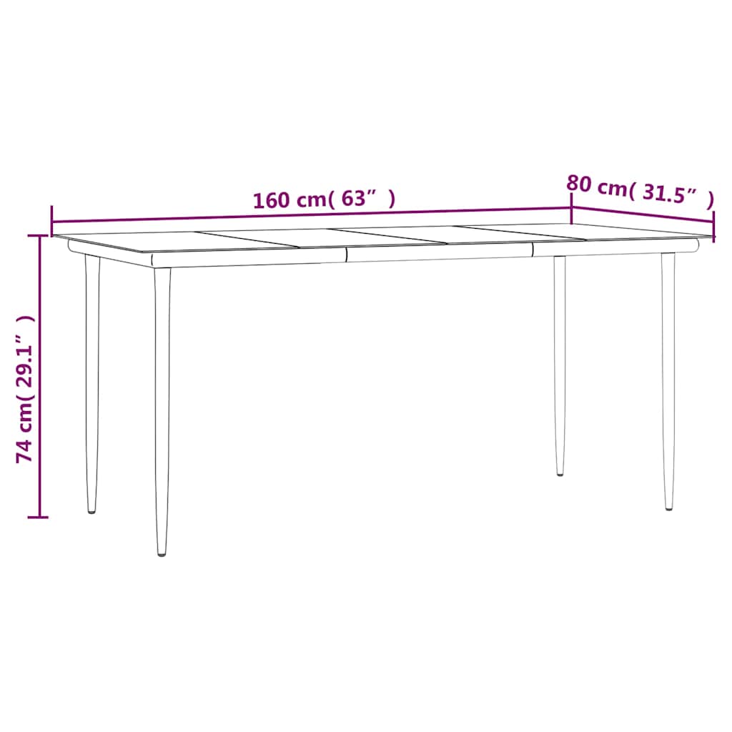 Tavolo Pranzo Giardino Nero 160x80x74 Acciaio e Vetro Temperato
