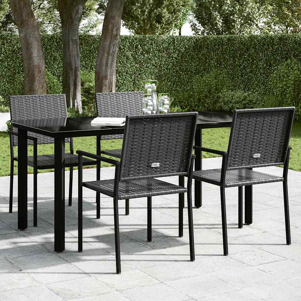 Tavolo Pranzo Giardino Nero 160x80x74 Acciaio e Vetro Temperato