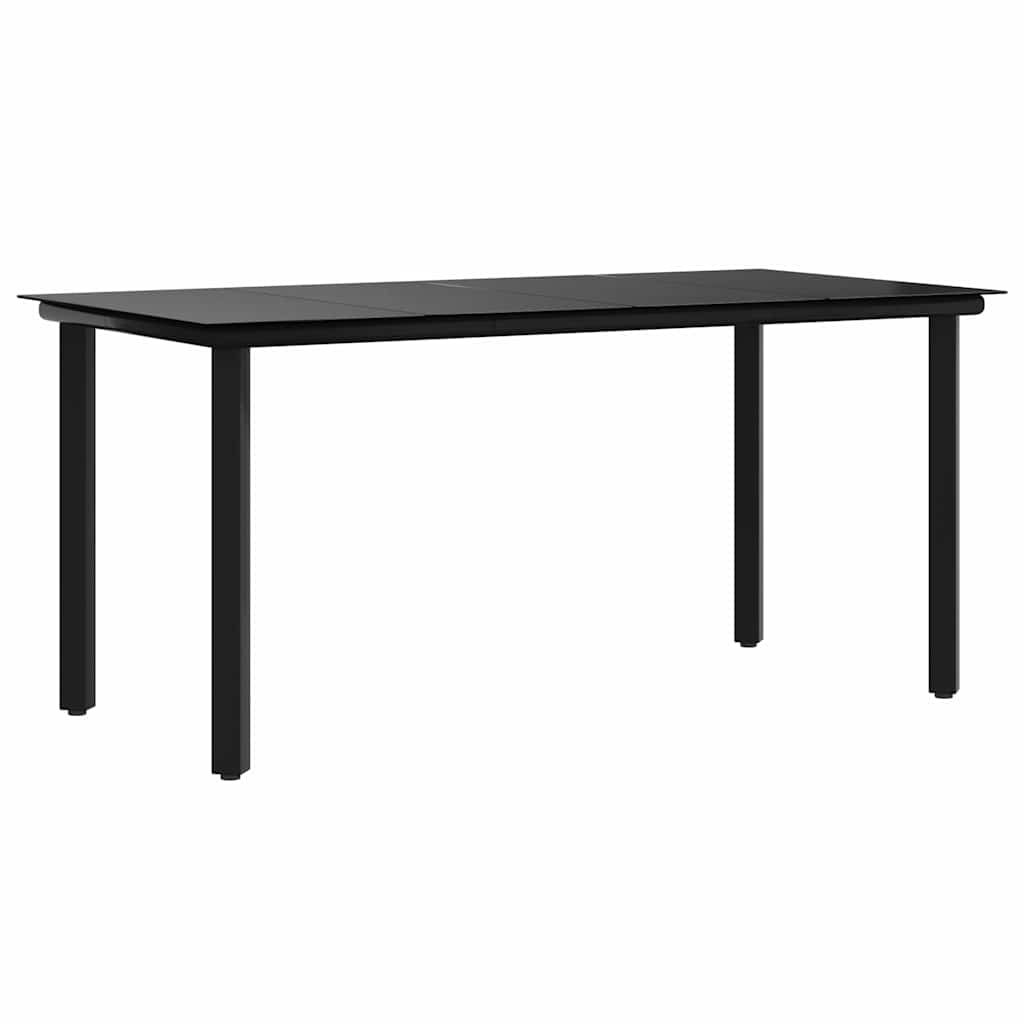 Tavolo Pranzo Giardino Nero 160x80x74 Acciaio e Vetro Temperato