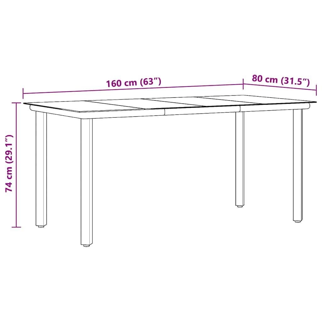 Tavolo Pranzo Giardino Nero 160x80x74 Acciaio e Vetro Temperato
