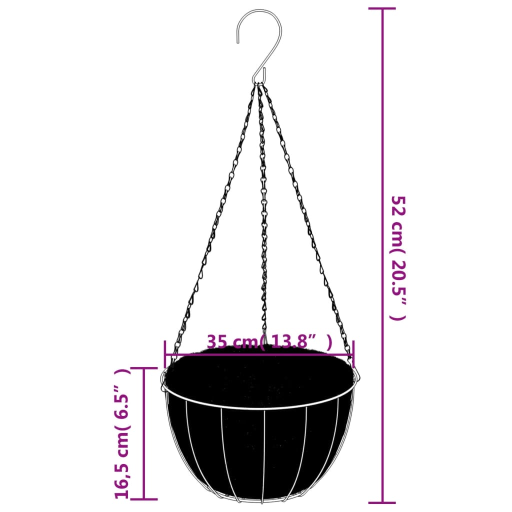 Fioriere Pensili 4 pz Rivestimenti Cocco Nero Ø35x52cm Acciaio