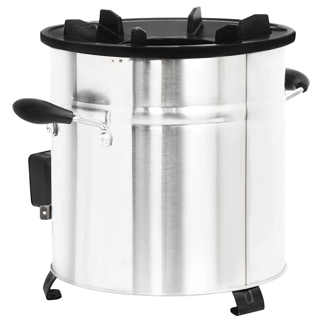 Stufa a Legna con Ventola USB Argento 35,5x26x28cm Acciaio Inox