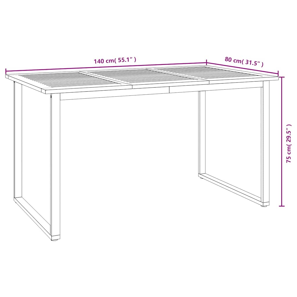 Tavolo Giardino con Gambe a U 140x80x75cm Legno Massello Acacia