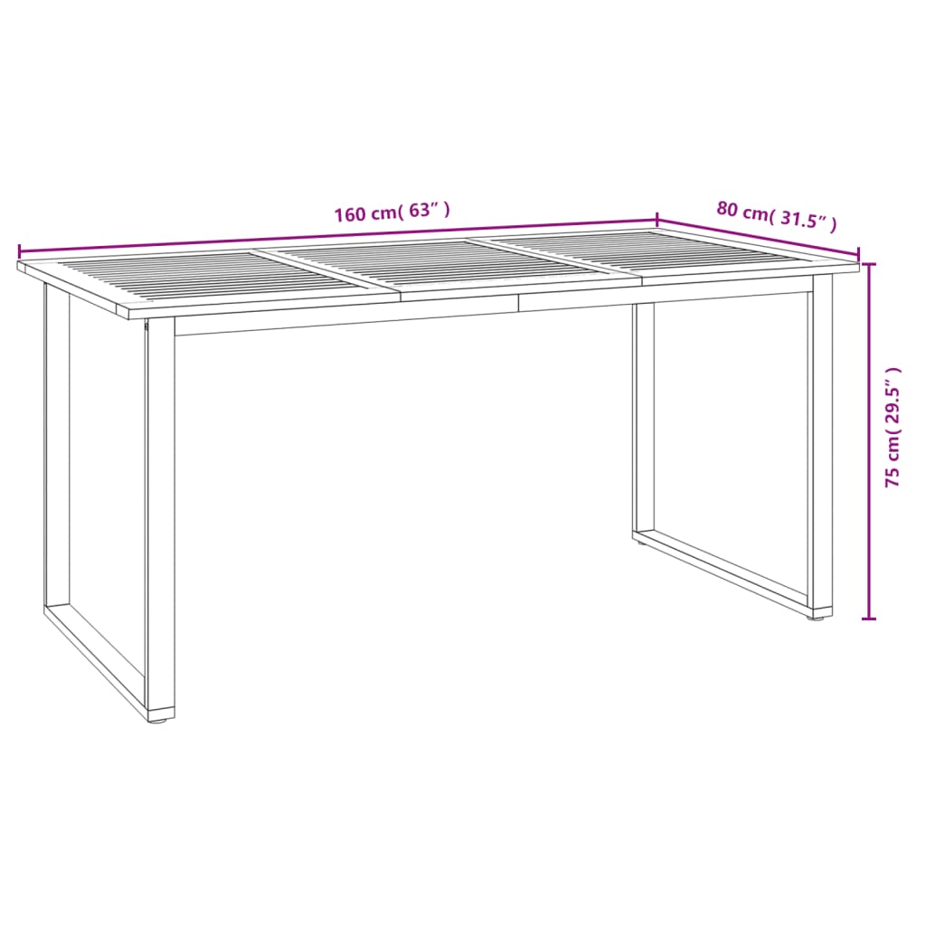 Tavolo Giardino con Gambe a U 160x80x75cm Legno Massello Acacia
