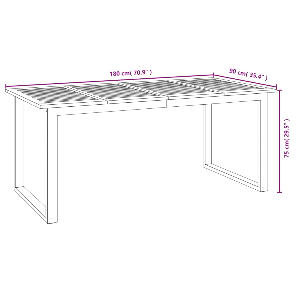 Tavolo Giardino con Gambe a U 180x90x75cm Legno Massello Acacia