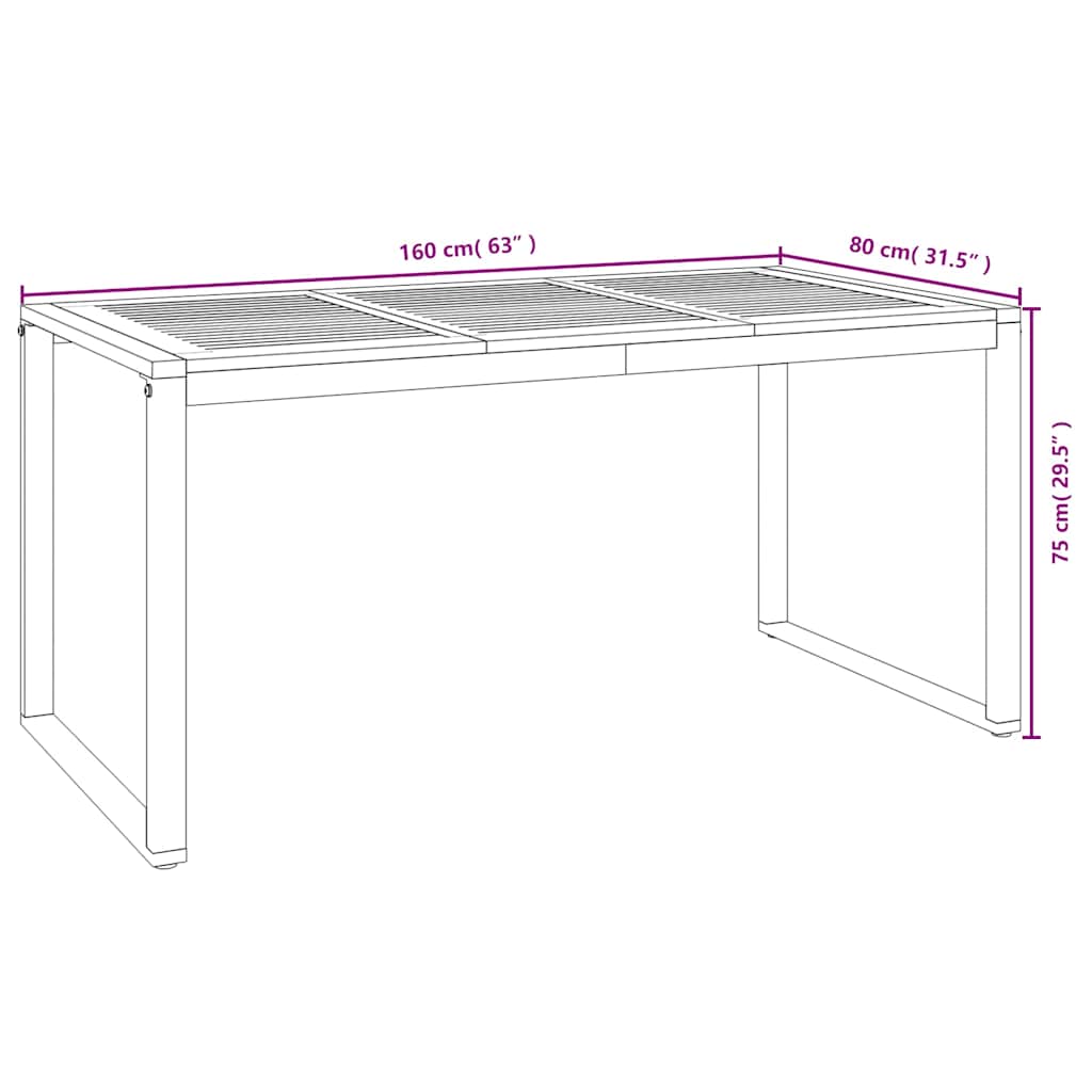 Tavolo Giardino con Gambe a U 160x80x75cm Legno Massello Acacia