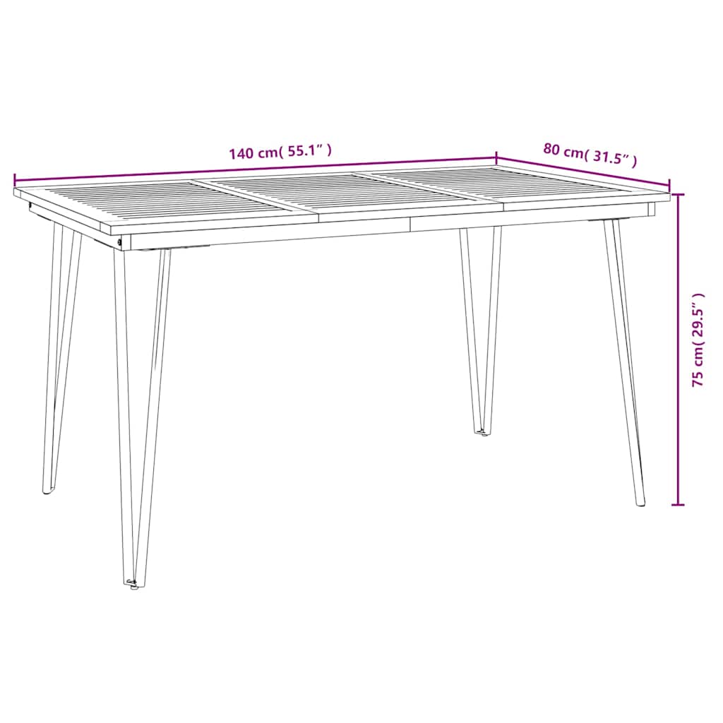 Tavolo Giardino con Gambe Forcella 140x80x75 cm Massello Acacia