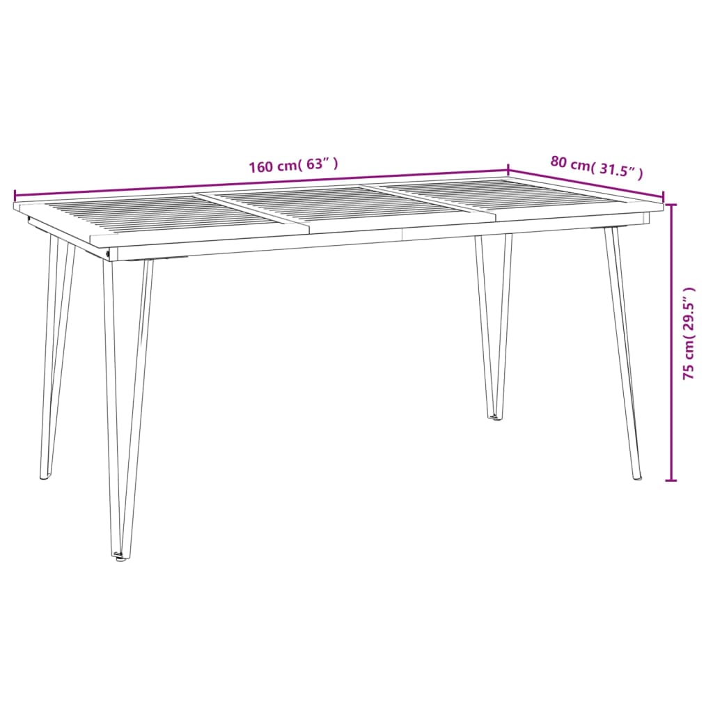 Tavolo Giardino con Gambe Forcella 160x80x75 cm Massello Acacia