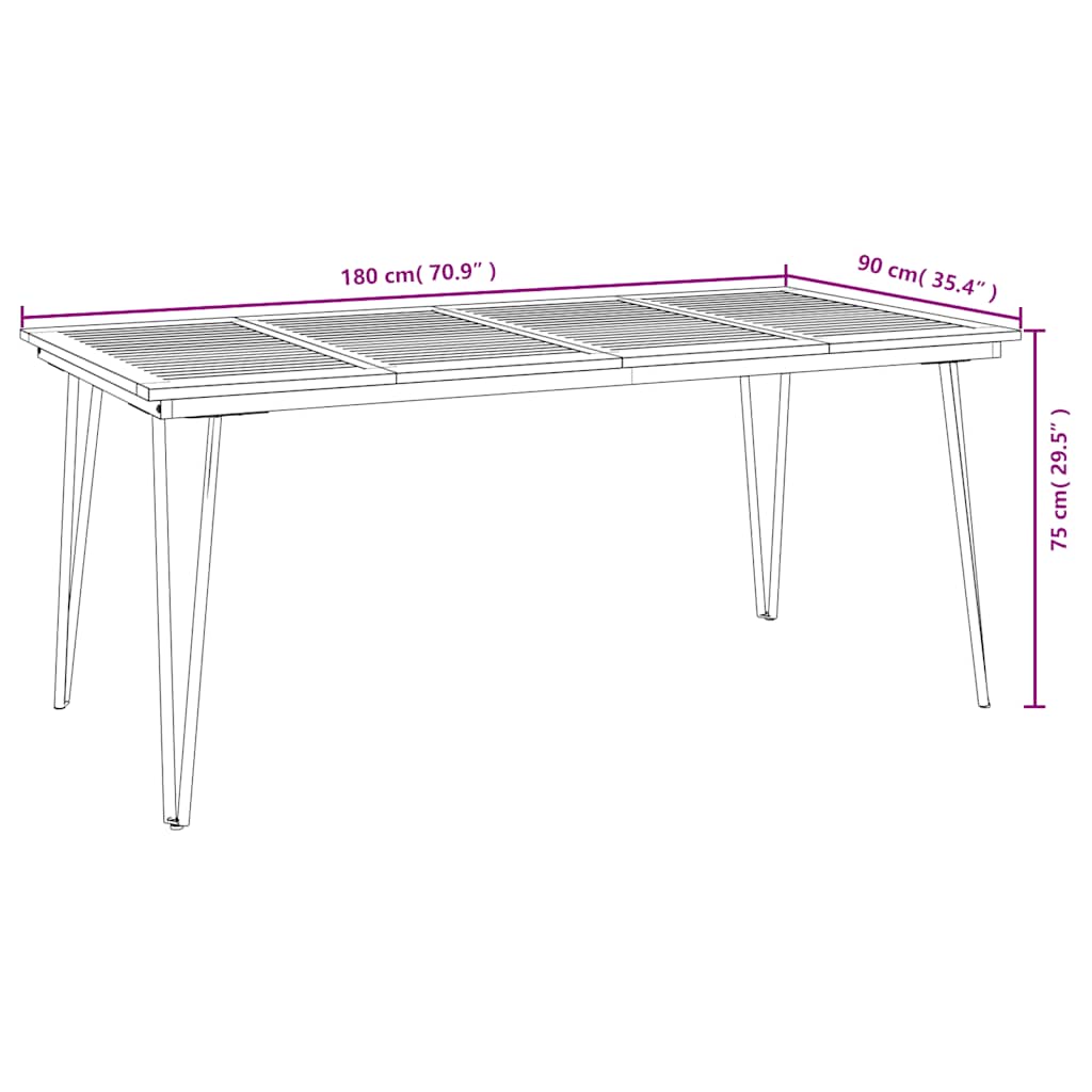 Tavolo Giardino con Gambe Forcella 180x90x75 cm Massello Acacia
