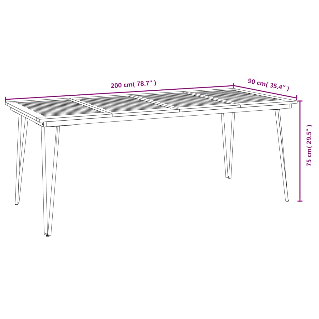 Tavolo Giardino con Gambe Forcella 200x90x75 cm Massello Acacia