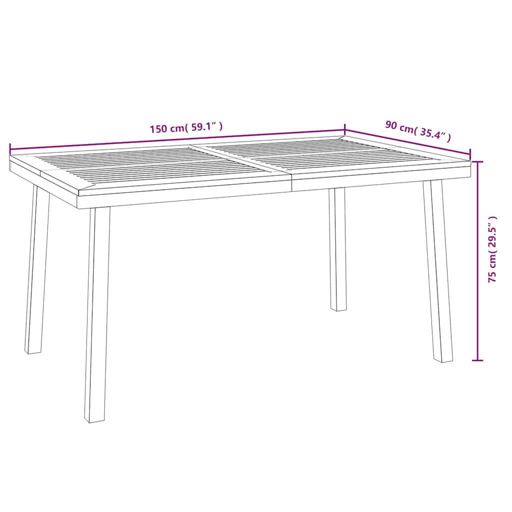Tavolo da Giardino 150x90x75 cm Legno Massello di Acacia