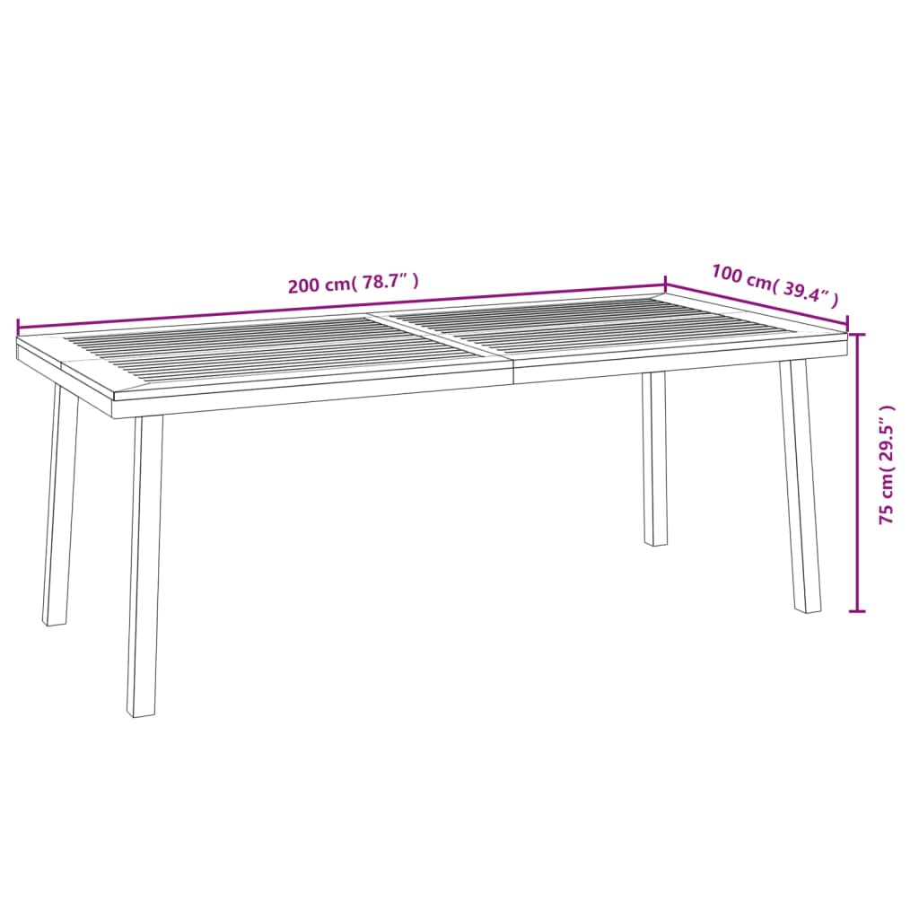Tavolo da Giardino 200x100x75 cm in Legno Massello di Acacia