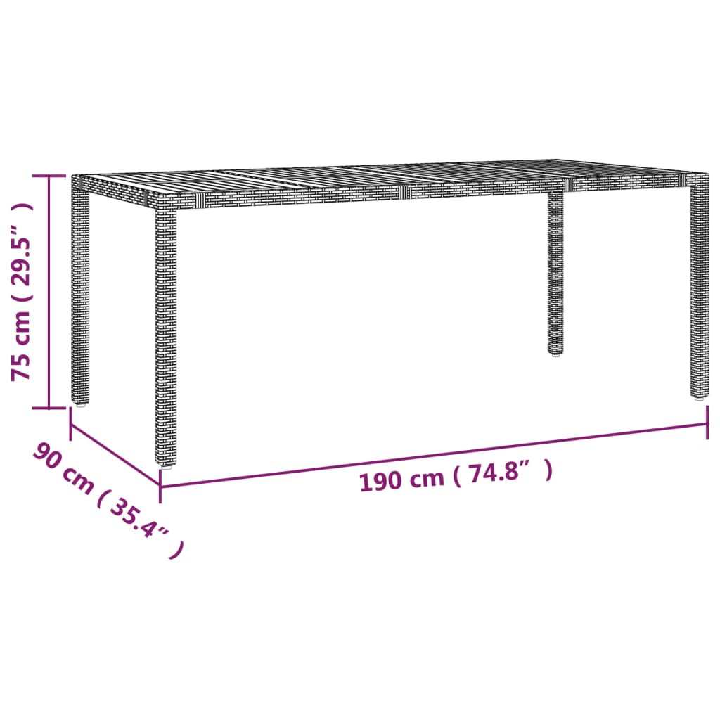 Tavolo Giardino Piano Legno Grigio Polyrattan e Massello Acacia
