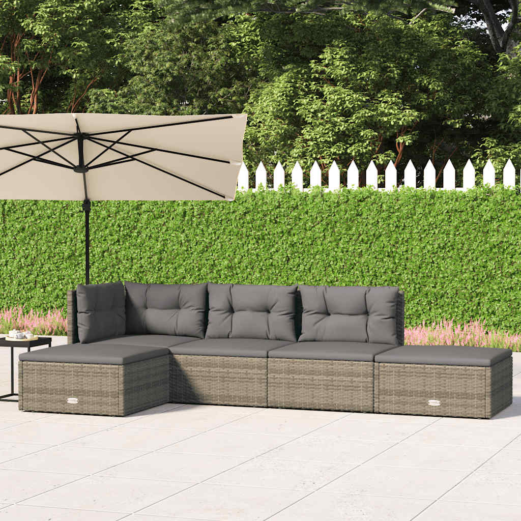 Set Divani da Giardino 5 pz con Cuscini in Polyrattan Grigio
