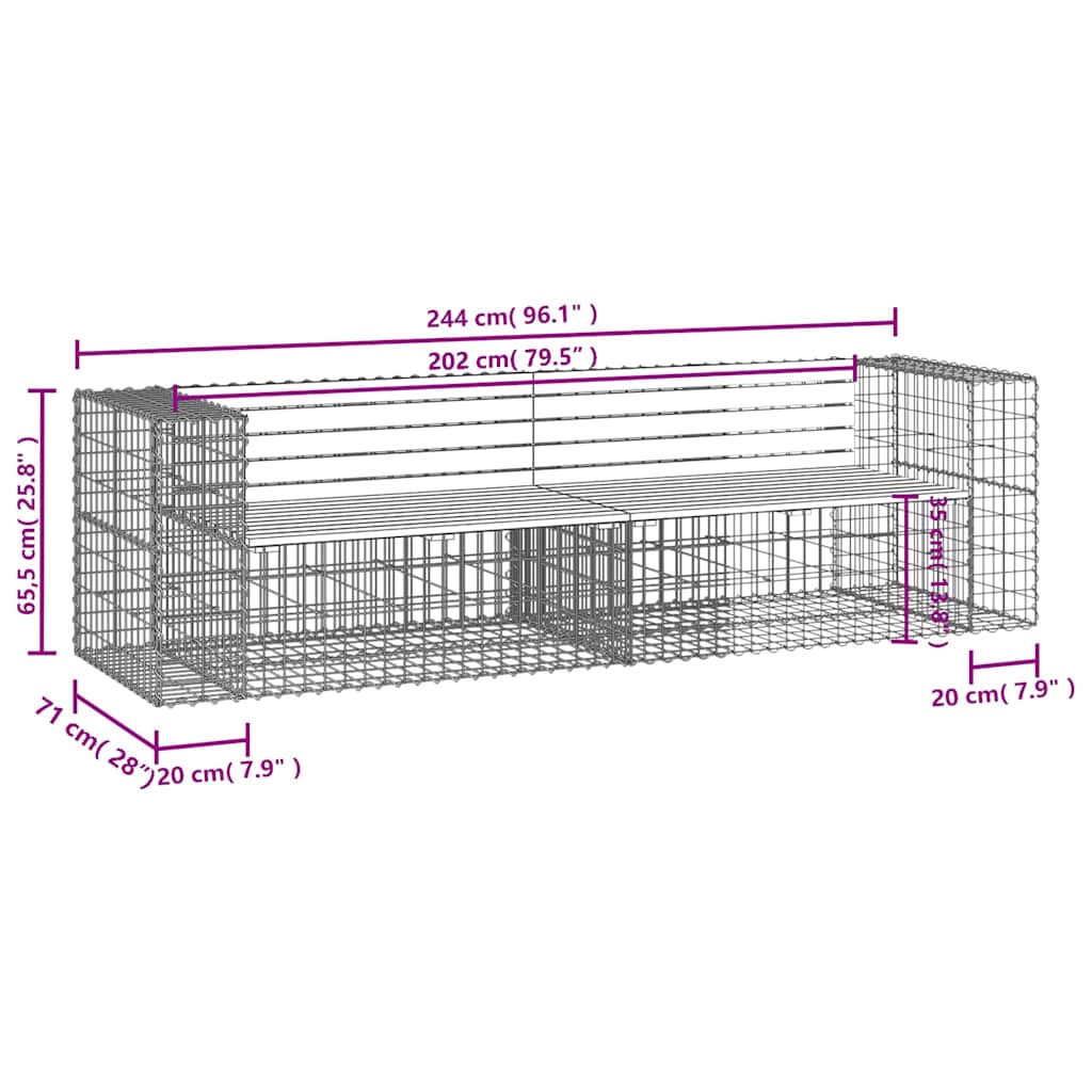 Panca da Giardino Design Gabbione 244x71x65,5cm Pino Impregnato