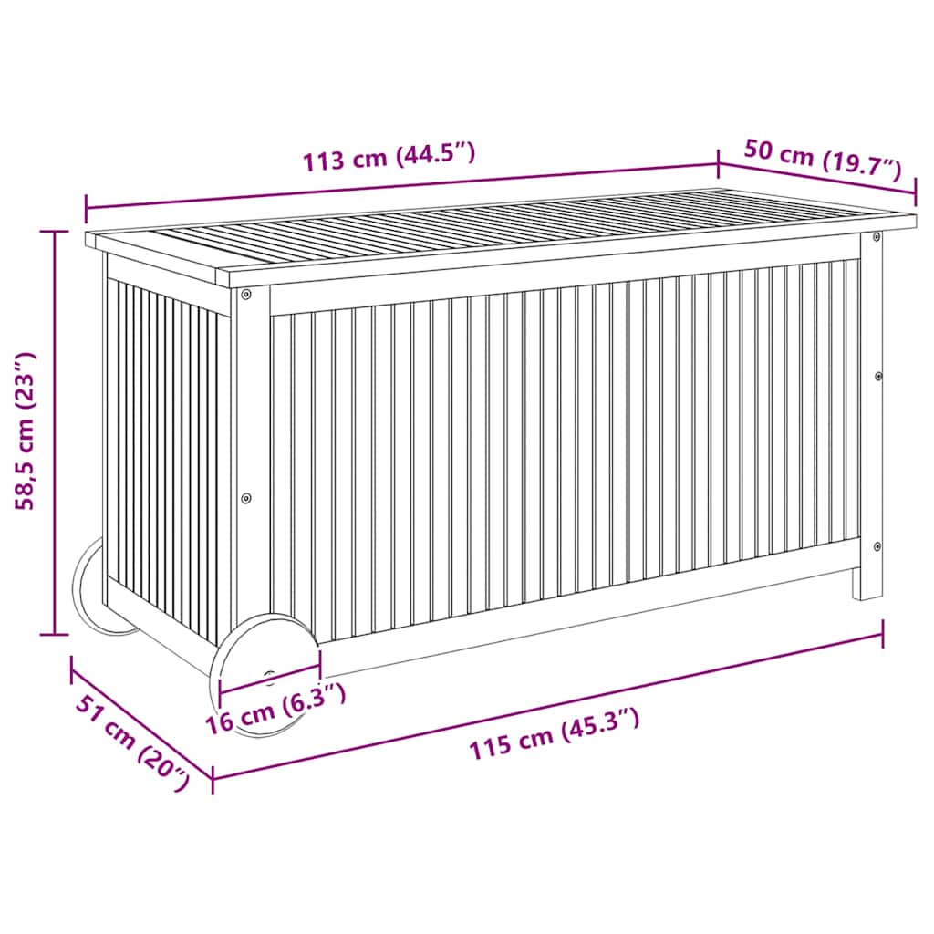 Contenitore Giardino con Ruote 113x50x58 Legno Massello Acacia
