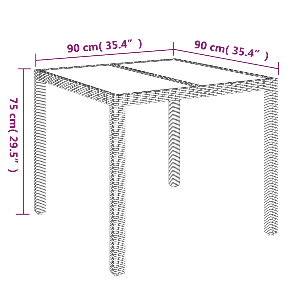 Tavolo da Giardino Piano in Vetro Nero 90x90x75 cm Polyrattan