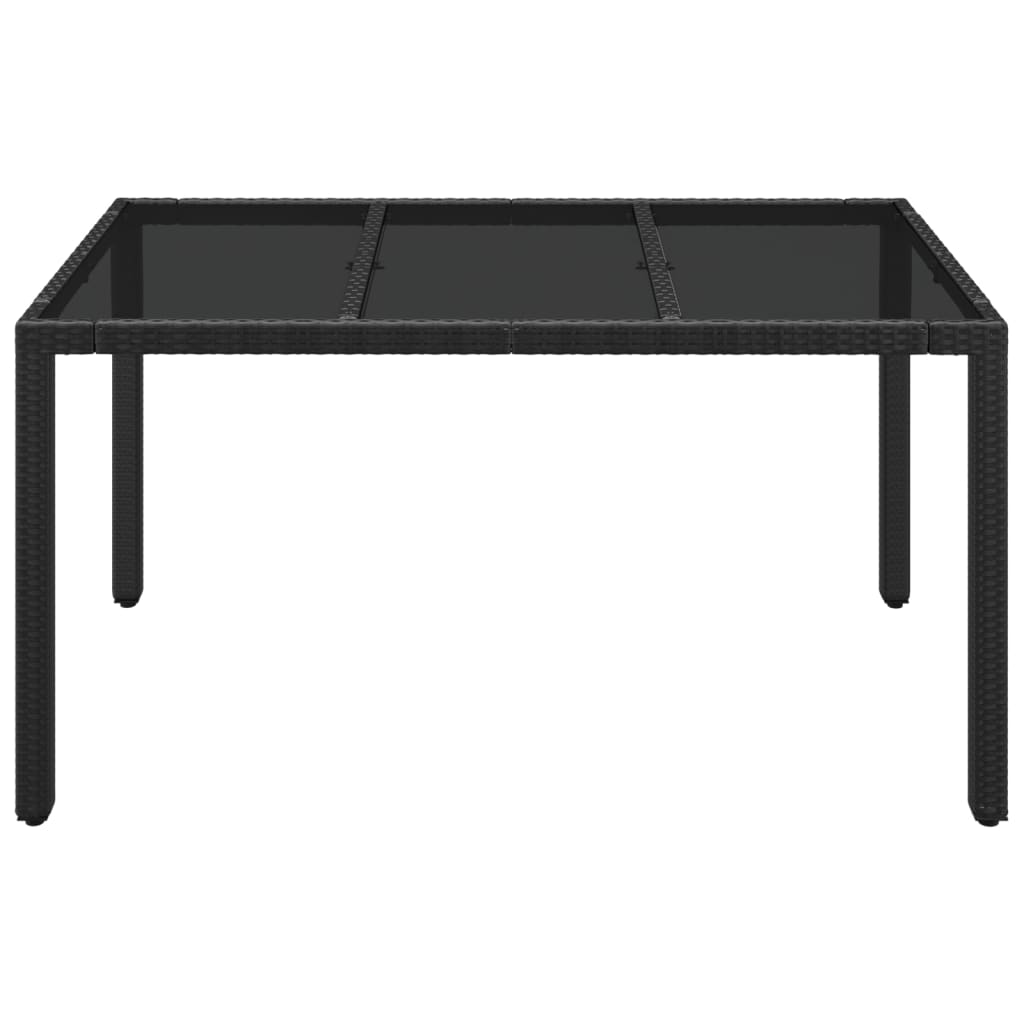 Tavolo da Giardino Piano in Vetro Nero 150x90x75 cm Polyrattan