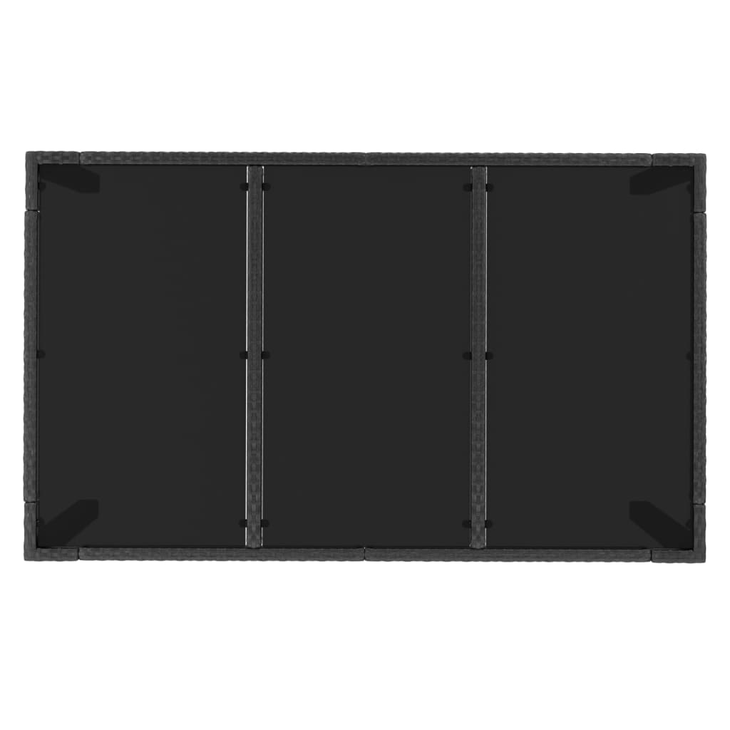 Tavolo da Giardino Piano in Vetro Nero 150x90x75 cm Polyrattan