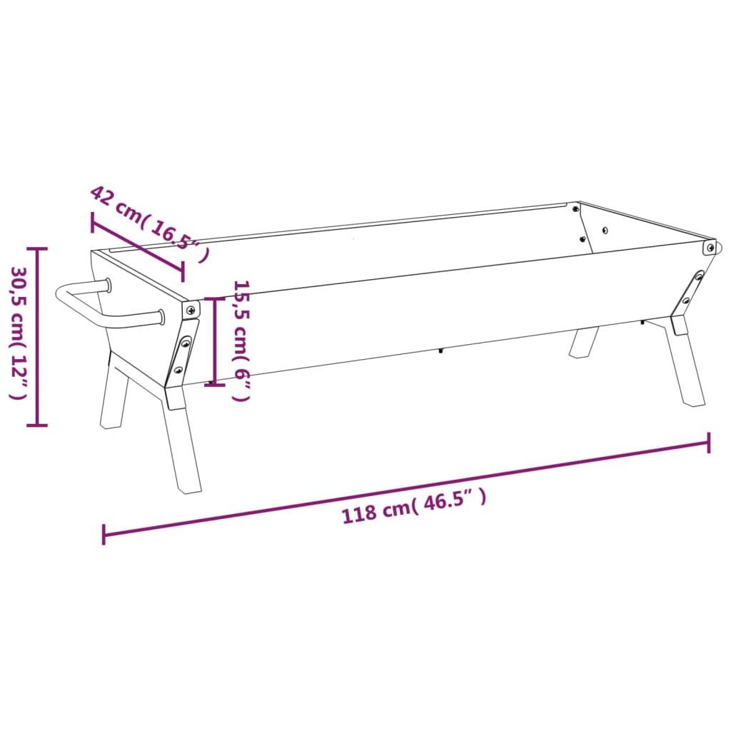 Vassoio per Barbecue Argento 118x42x30,5 cm Acciaio Inox
